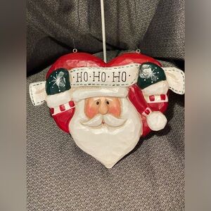 EDDIE WALKER Santa HO HO HO Heart Shaped Door Hanger / Christmas Ornament ~ EXC